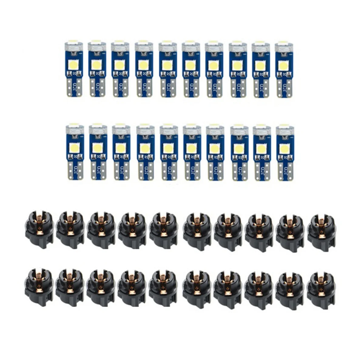 20Pcs T5 LED Lights for Car Dashboard Panel Gauge Indicator, 3030-3SMD Light Replacement with Twist Lock Socket - White