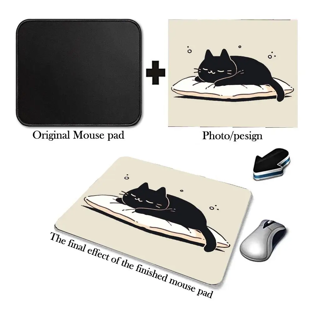 Cute Black and white Cat Mouse Pad Small Square Gaming MousePad Portable Non-Slip Smooth Comfortable for Deskmat