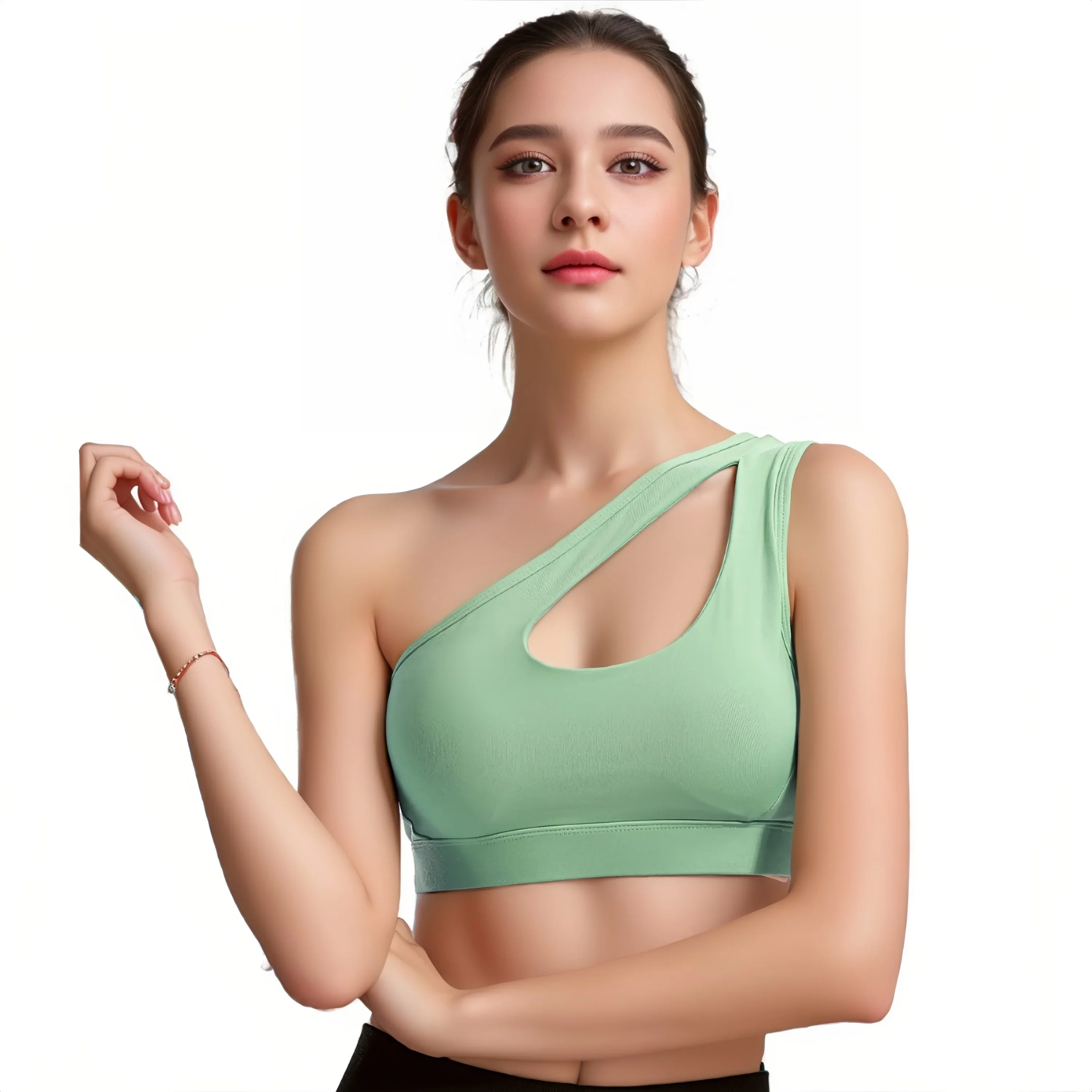 Sports Bra For Women Yoga Bra With Removable Pads One-shoulder Hollow Out Shockproof Running Bra Crop Top Fitness Gym Sportswear