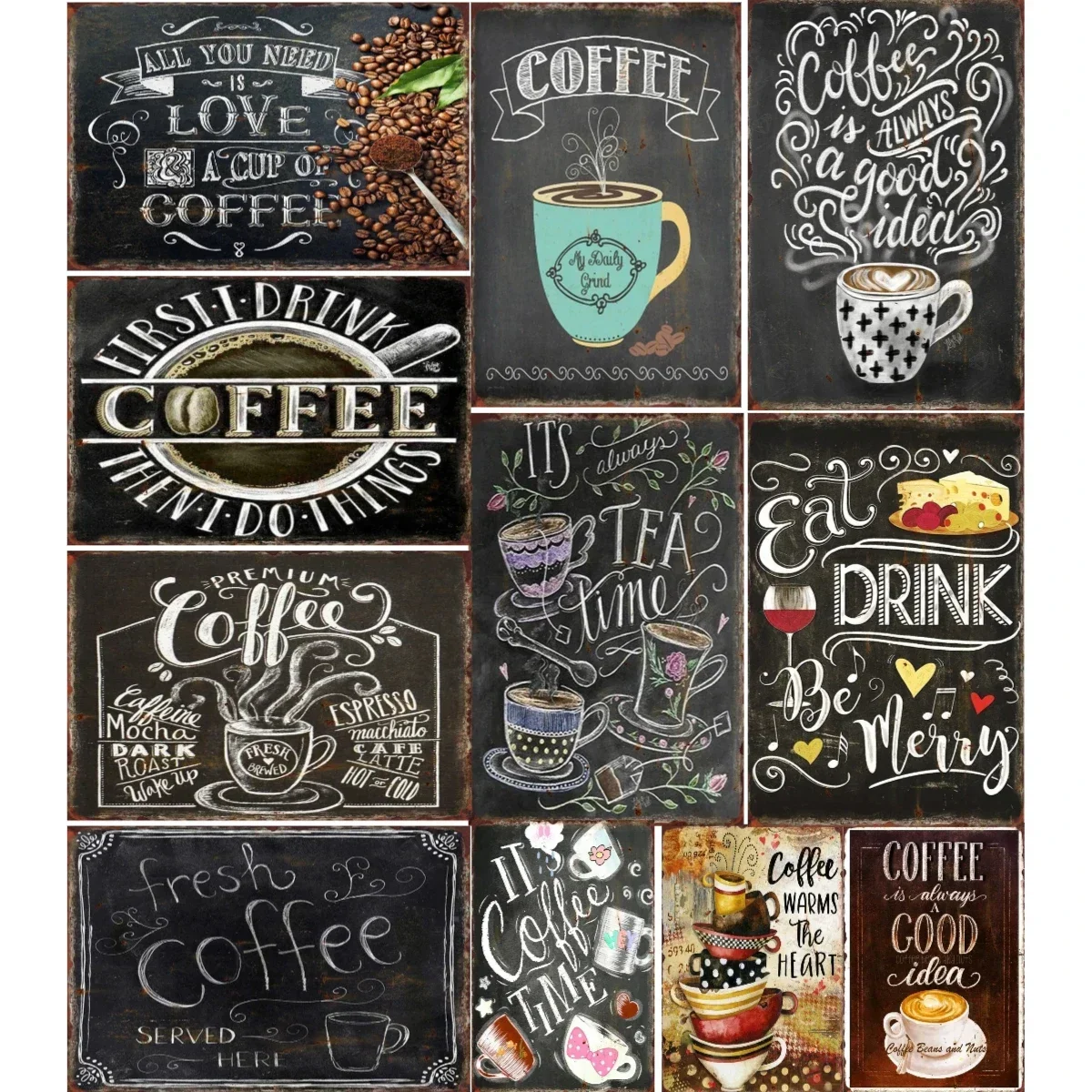 Vintage Coffee Metal Sign Coffee Shop Home Sofa Background Decoration Iron Sheet Sign Decoration 8x12 inch