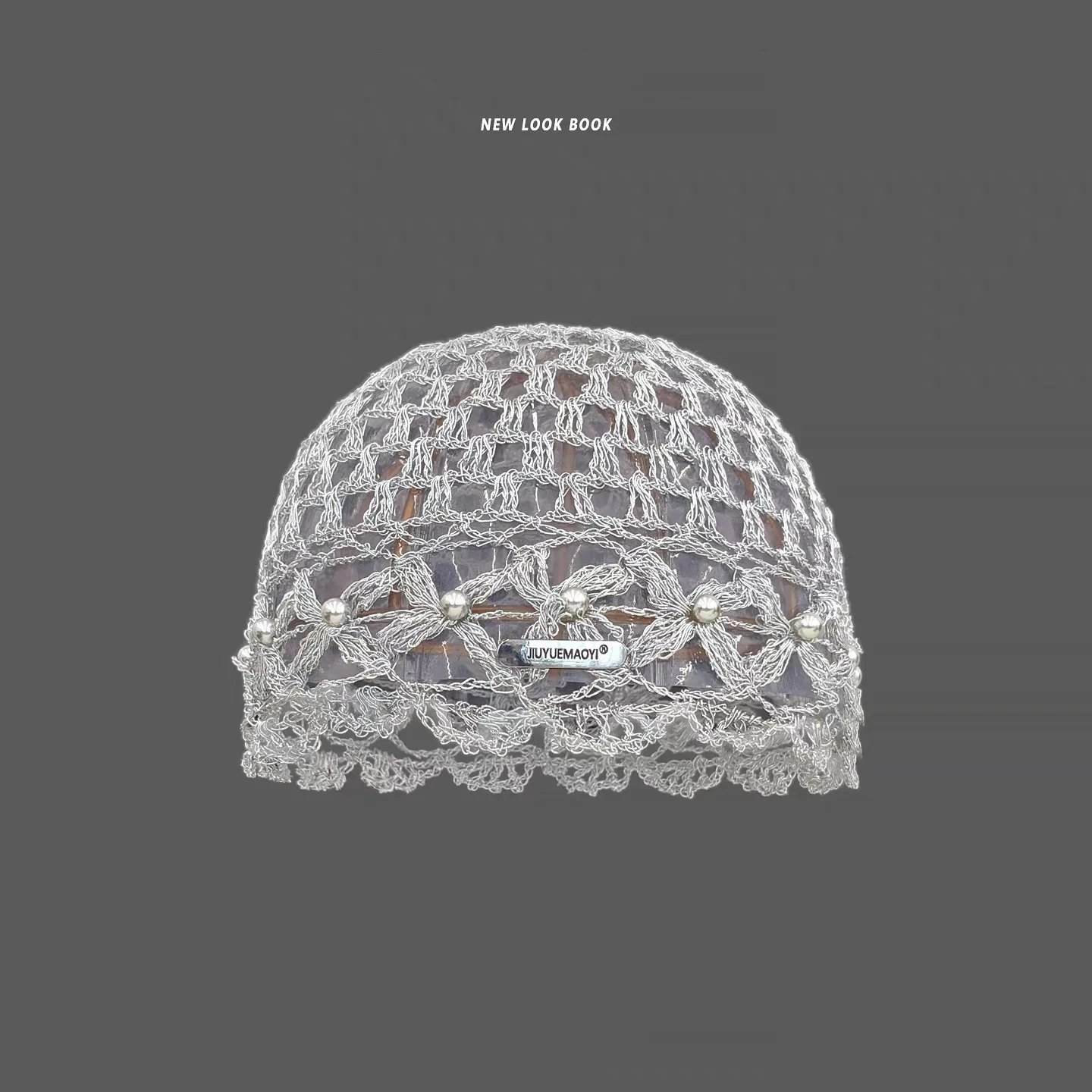 Women Unique Design Silver Shiny Handmade Crochet Beanie Hollow Thin Pullover Skull Cap Sweet Versatile Aesthetic knitted Cap