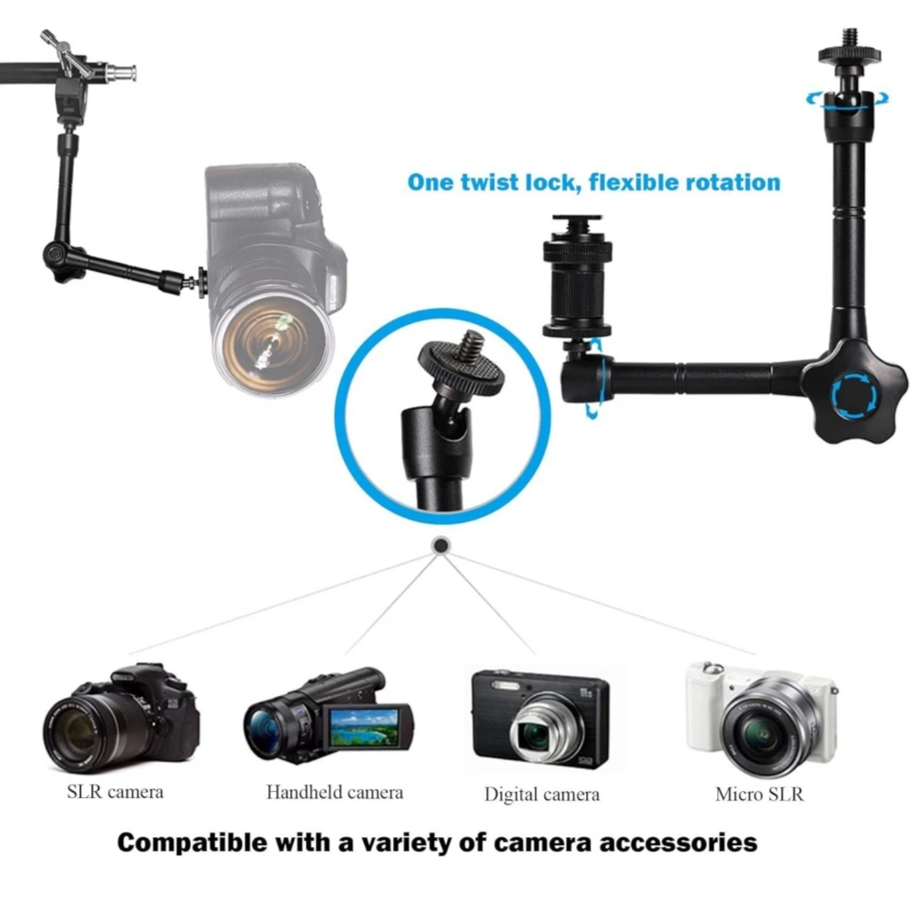 Magic Arm aus Metall, 27,9 cm, mit Super-Klemme für verschiedene Action-Kameras, DSLR-LCD-Monitore, LED-Leuchten, Handy-Zubehör – Detail 8