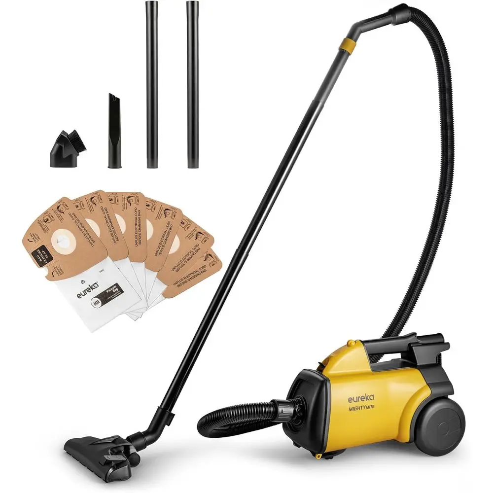 

Powerful Lightweight Vacuum for Carpets and Hard Floors, 5 Bags Included, Yellow