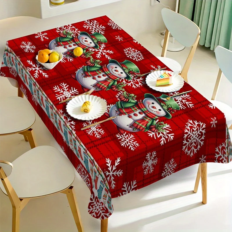 Christmas Snowman Themed Rectangle Tablecloth Party Decor Xmas Waterproof Tablecover Dining Table Decor Navidad Decorations 2025