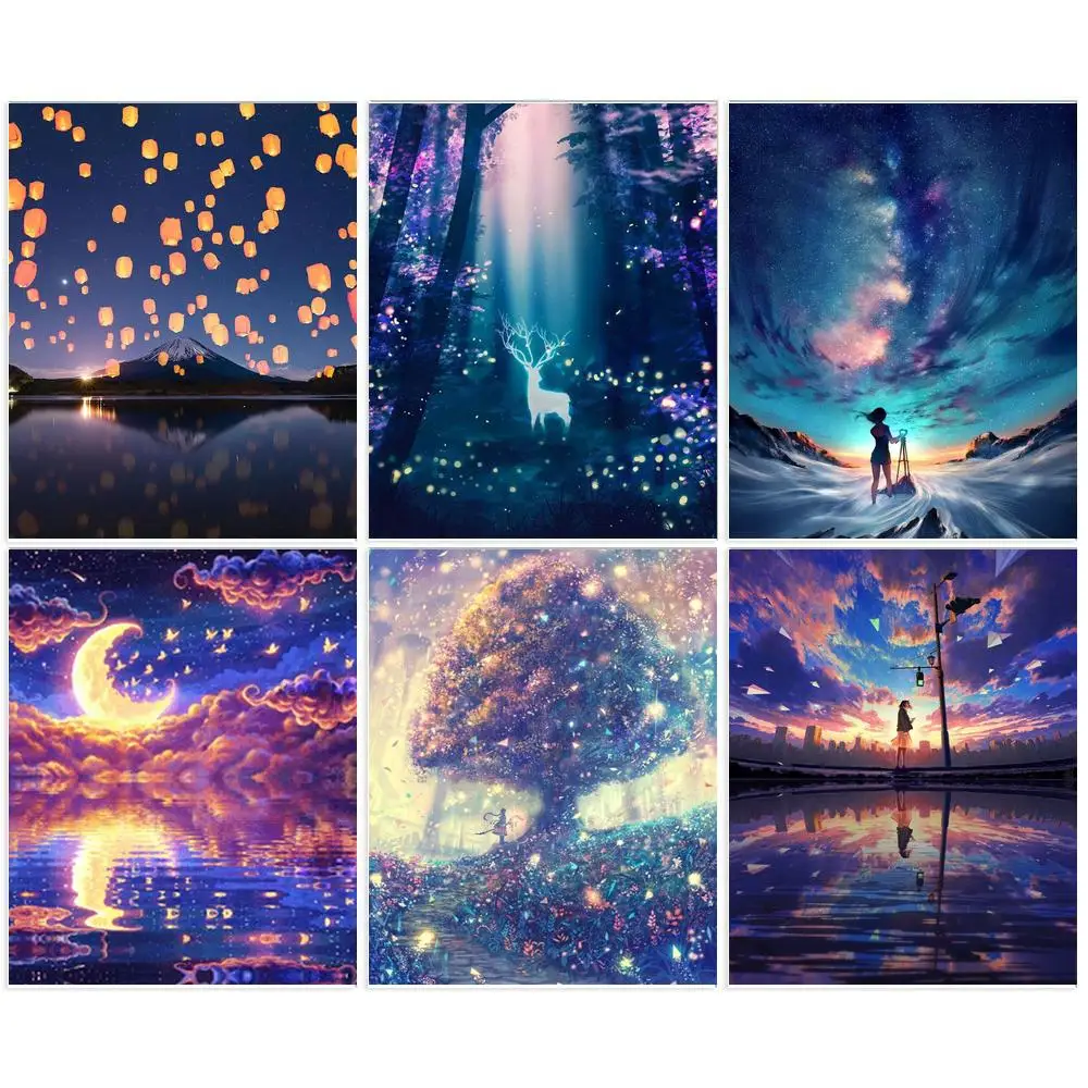 

GATYZTORY Painting By Number Oil Picture On Canvas DIY Kits Acrylic Paint Luminous Scenery Coloring By Number Home Decor Gift