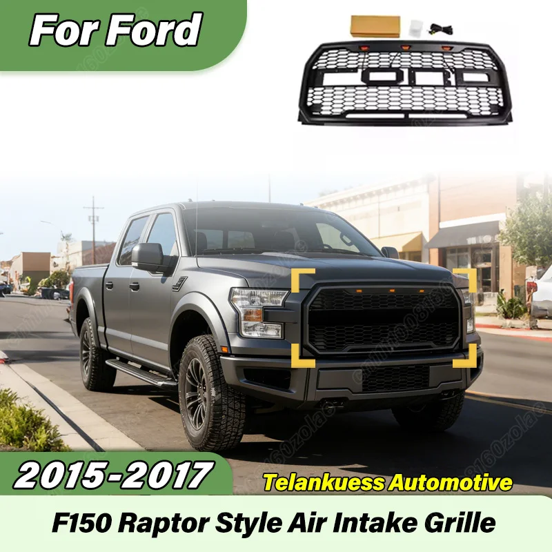 

For Ford F150 2015 2016 2017 Automobile Raptor Style Front Bumper Air Intake Grille Pickup Radiator Protective Cover Body Kit