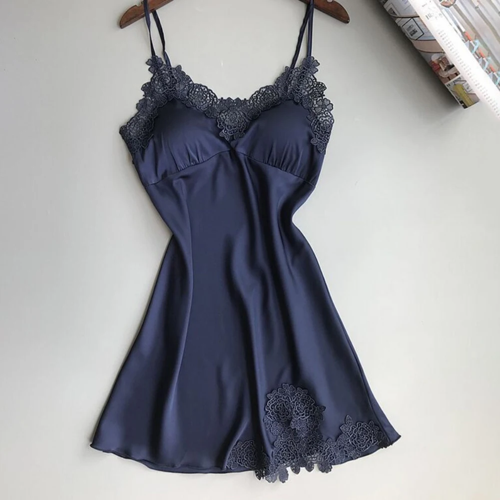 

Women's Sleeveless Chest Cushion Nightgown with Ice Silk Fabric Soft Stretch Sleepwear for Comfortable Night Use