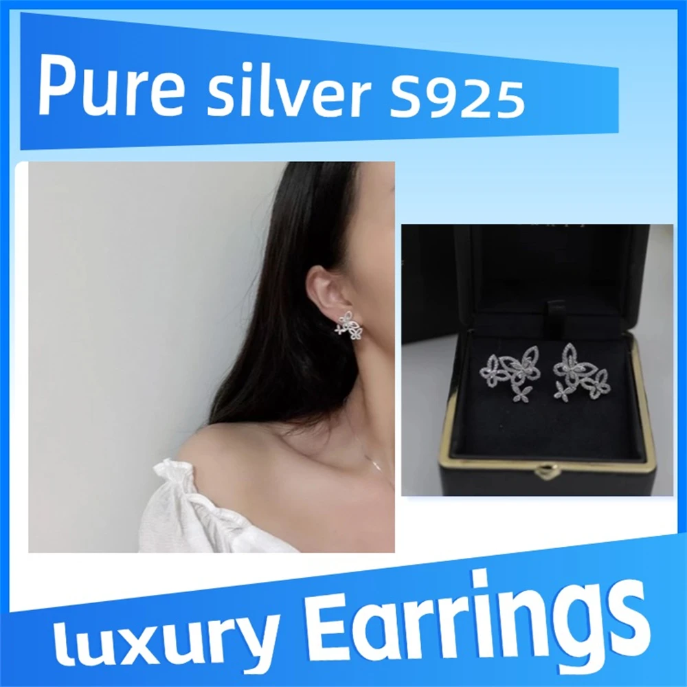 

Pure 925 Sterling Silver Butterfly Phantom Trio Diamond Ear Bad Charming Elegant Luxury Jewelry Women Charm