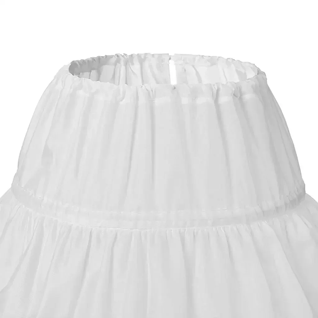 

Child Flower Girls Long Petticoat Drawstring Waistband Pleated Trimming 3 Hoops Kids Princess Crinoline Tutu Underskirt