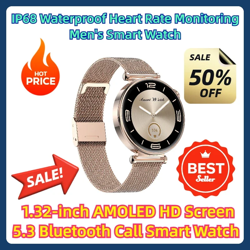 

IP68 Waterproof Heart Rate Monitoring Men's Smart Watch 1.32-inch AMOLED HD Screen 5.3 Bluetooth Call Smart Watch