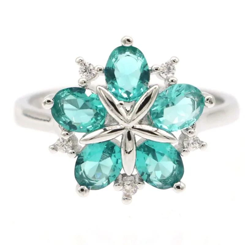 

3g 925 SOLID STERLING SILVER Rings Flowers Shape citrine Peridot Swiss Blue Smoky Aquamarine Tourmaline CZ Many Sizes 5.5-10