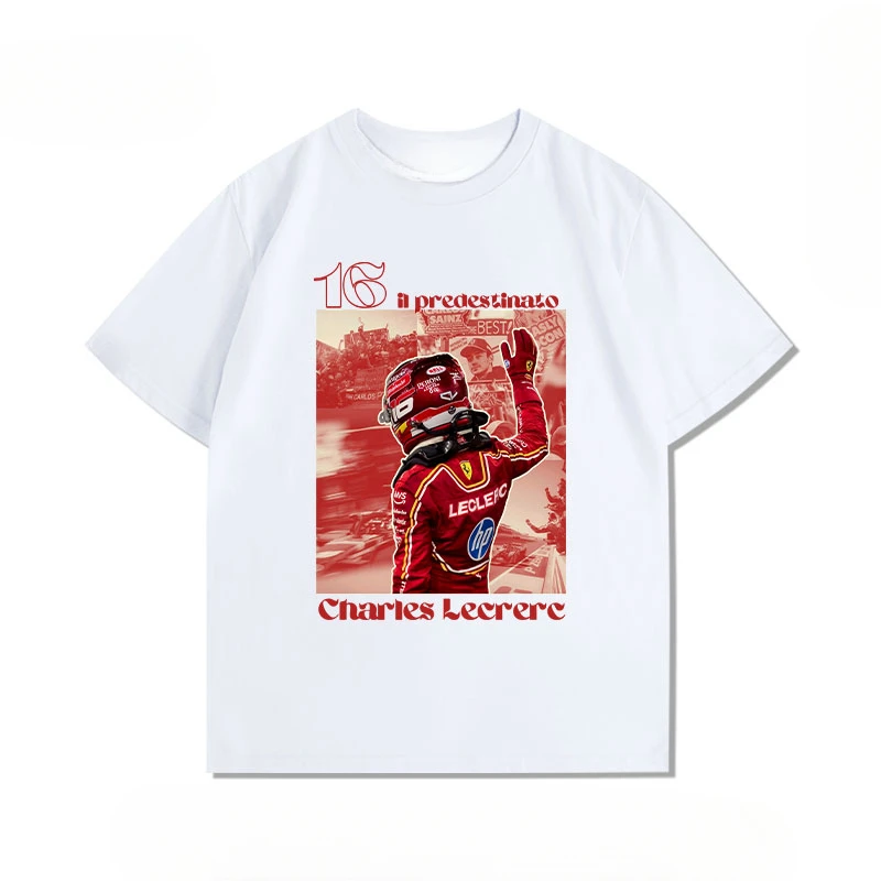 Summer 2025 New Collection: Leclerc F1 No. 16 Pure Cotton Printed T-shirt for Men Women High-quality Y2K Bug Pure Cotton T-shirt #3