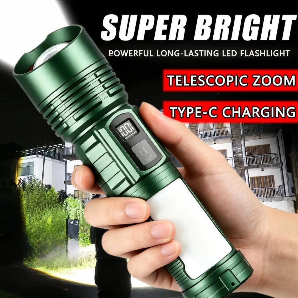 New Four Light Sources Strong Flashlight Long Runtime Long Range Torch for Outdoor Hiking Camping Emergency Lighting