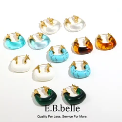 E.B.belle New Favourite Color! Summer Vocation Chunky Acrylic Resin Hoop Earrings For Woman Stainless Steel Waterproof Jewelry