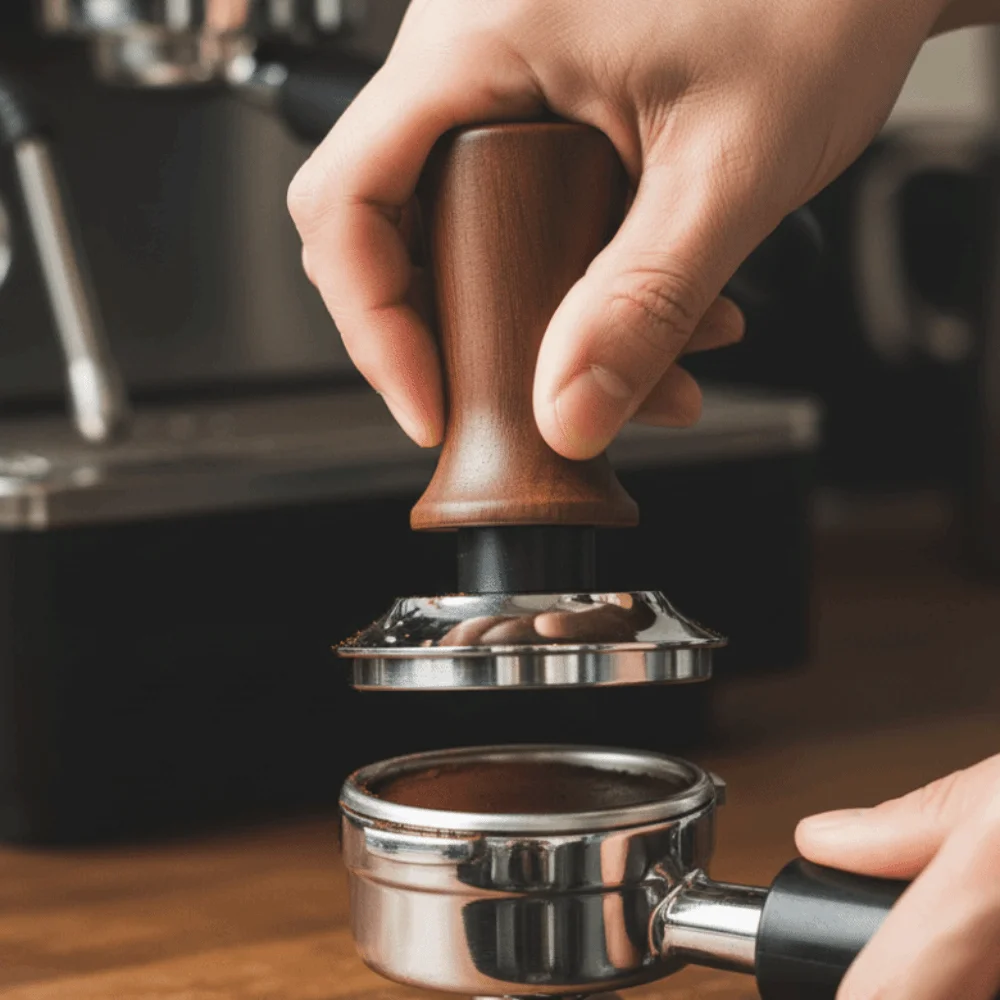51/53/58MM Coffee Tamper Flat/threaded Bottom Self-rebounding Coffee Leveler Stainless Steel Base Wood Handle