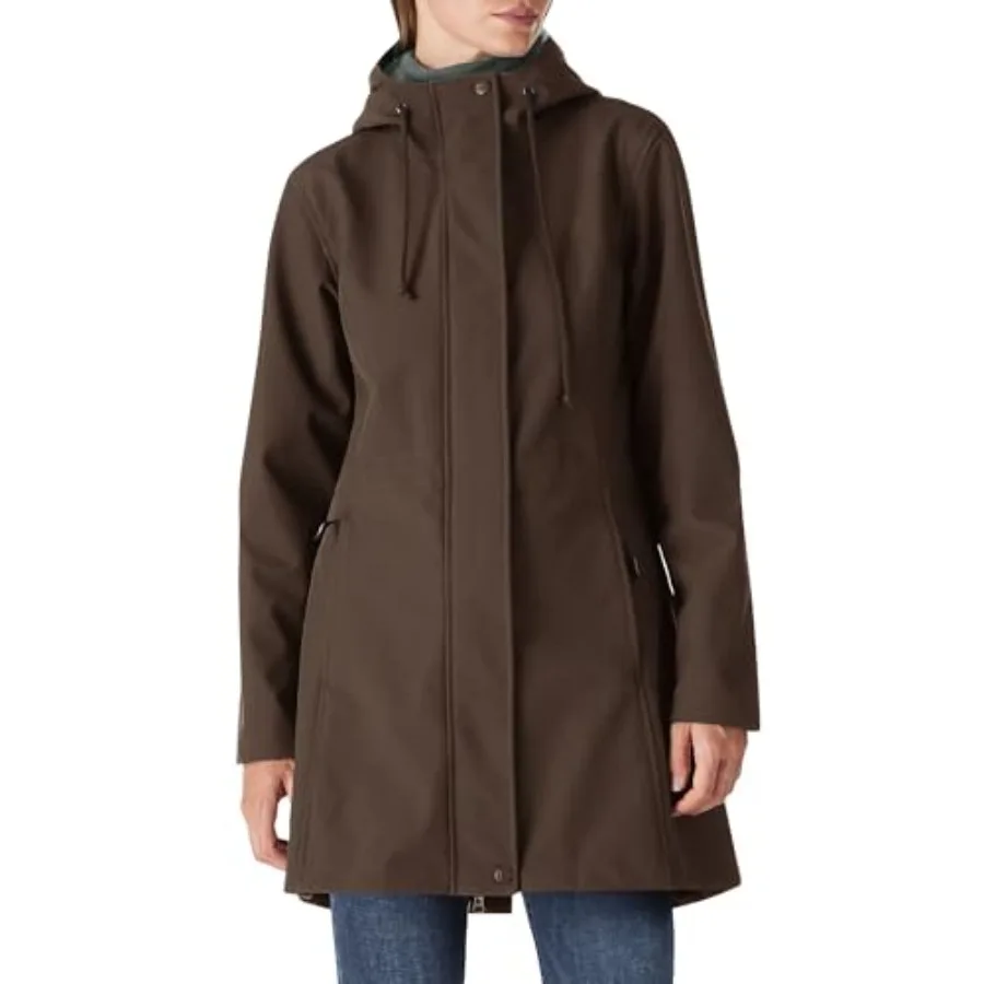 

Women's Lightweight Waterproof Fleece Lined Hooded Softshell Rain Jacket, Warm Windbreaker Long Coat