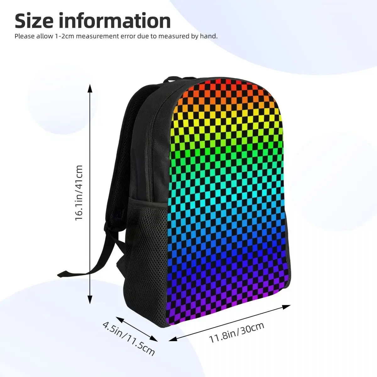 Personalized Black And Rainbow Squares Pattern Checkered Flag Backpacks Men Women Fashion Bookbag for School College Bags