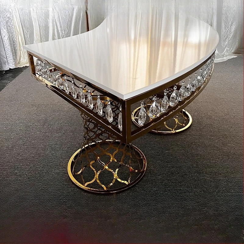 

Wedding table hotel metal stainless steel hollow color marble venue layout
