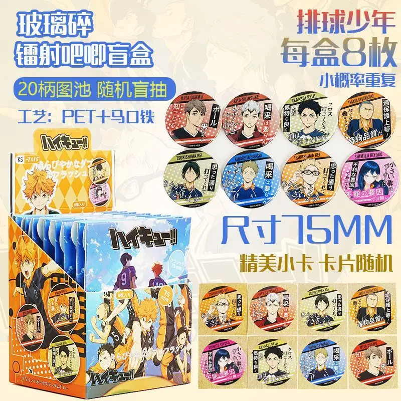 Haikyu!! Volleyball-Jungen Blind Box Glasfragment Holografisches Abzeichen Pin Peripherieartikel Zufallsziehung 75mm Weißblech-Grit – Detail 1