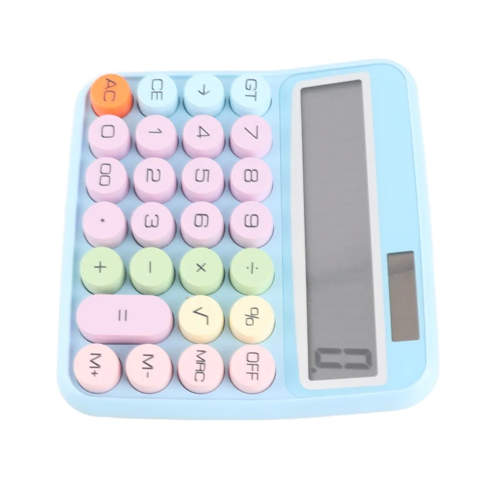 ABS Mechanical Calculator Large LCD Display Big Round Button Electronic Calculator 12 Digit 15°Tilt Screen Computer Calculator