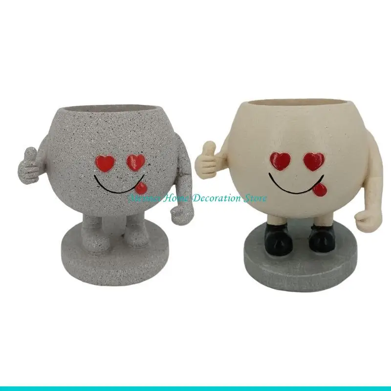H7BF Resin Plant Pots for Indoor Outdoor Plant Pots Container Unique Face