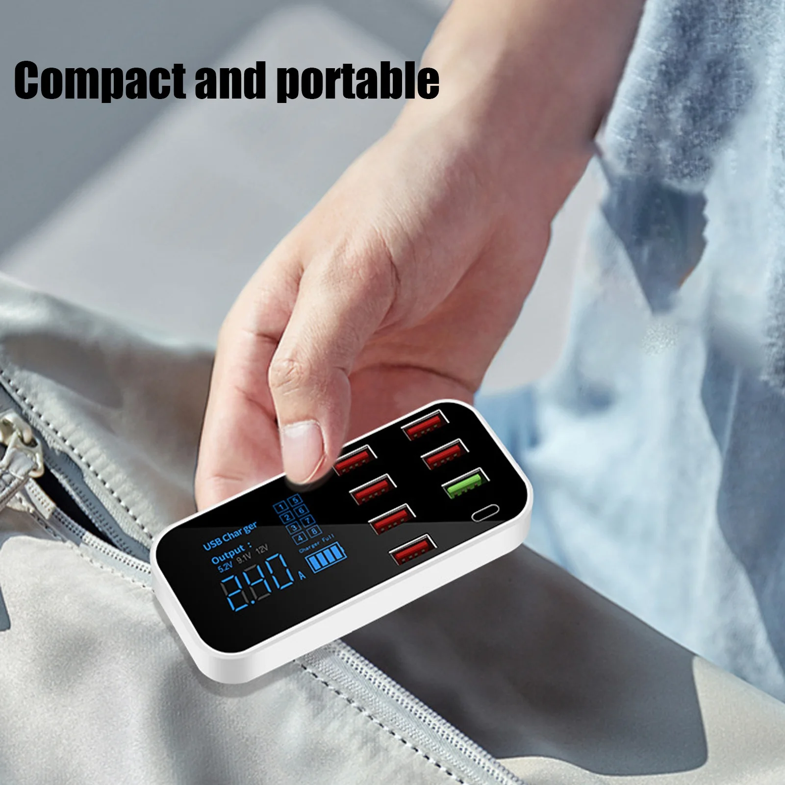 8-Port USB Car Charger Fire Resistant Compact Fast Charging 40W High Power All-in-1 Multi-Device Charging for Car SUV Truck Boat