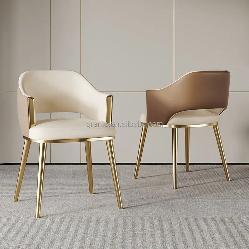 

Modern Italian Style Household Restaurant Furniture Leather Dining Room Chairs Home Use With Gold Metal Legs Chairs