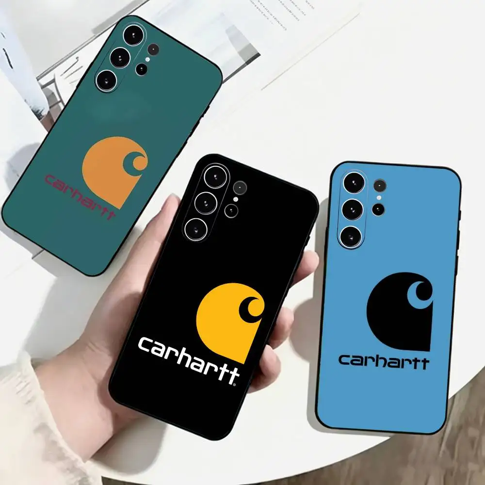 C-Carhartt Logo Leather Phone Case Black Silicone Soft For Samsung S25,S24,S21,S22,S23,S30,Ultra,S20,Plus,Fe,Lite