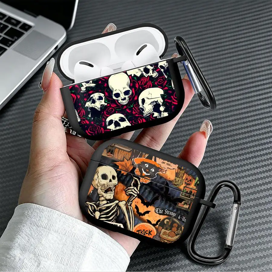 Case For Airpods 5 3 Pro 2 1 Pro3 Pro2 4 Earphone Cases Cover With Hook Halloween Skeleton Dark