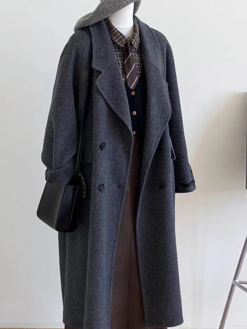 

Двустороннее шерстяное пальто Deep ey для женщин, корейский стиль, осень-зима, новинка, прямой крой, для офиса