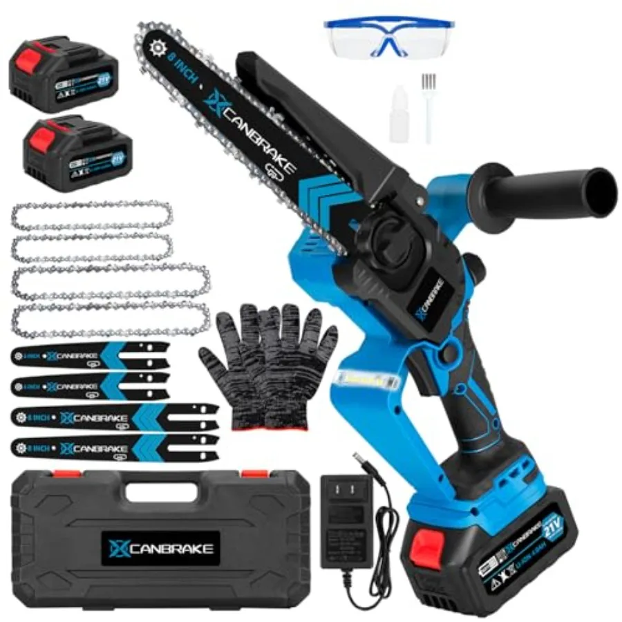 

Cordless Mini Chainsaw 8 inch and 6 inch Portable Handheld Chain Saw with 2 X 4.0Ah Battery 4 Chains 4 Guide Plates LED Indicat