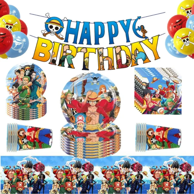 

Cartoon ONE PIECE Birthday Party Luffy Zoro Decorations Tableware Paper Plates Cups Balloons Party Kids Shower Gifts Supplies