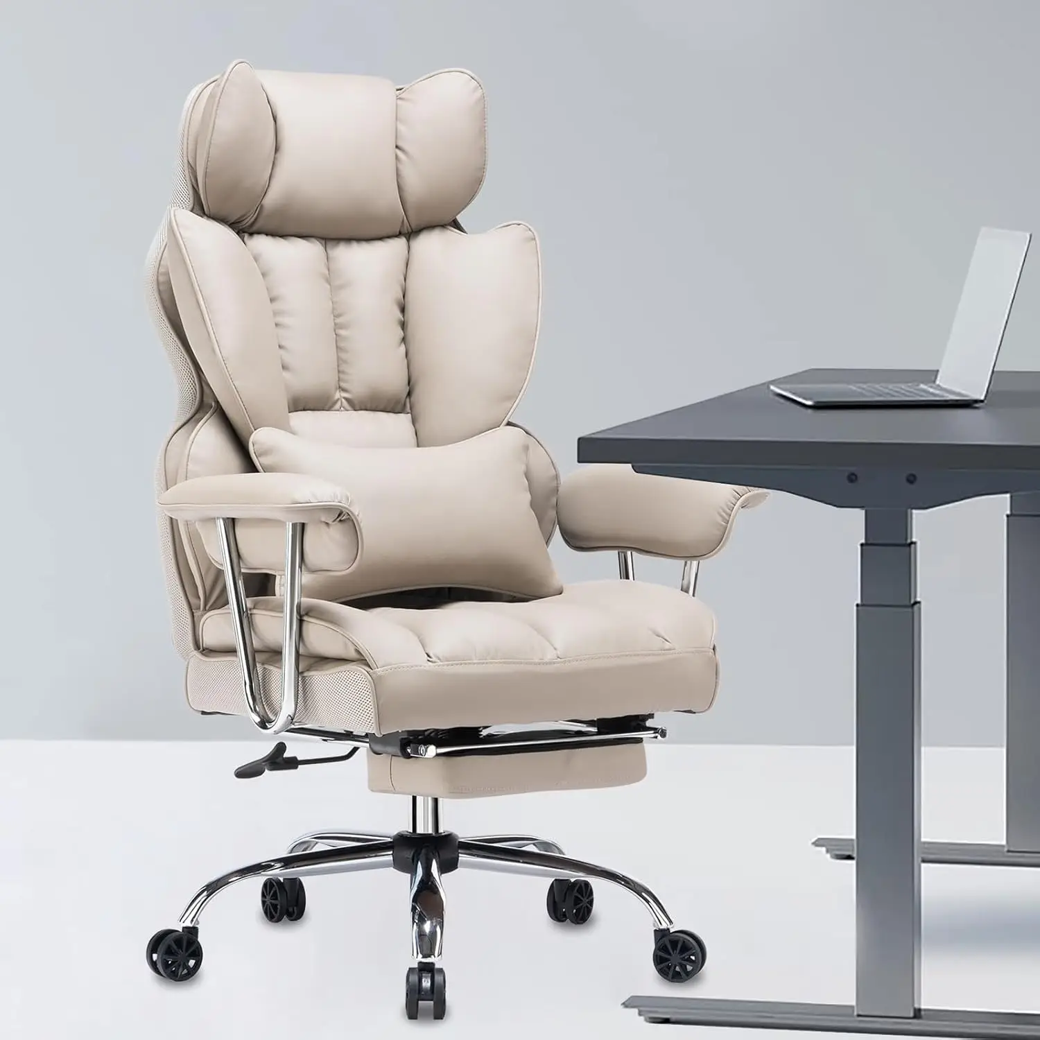 

Efomao Executive Office Chair for Heavy People, High Back Computer Chair with Foot Rest, Height Adjustable PU Leather Office Cha