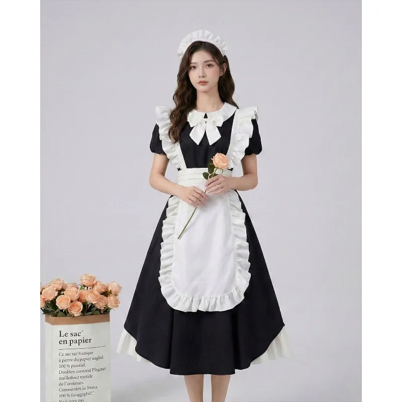 

Vintage-style Pleated Wooden Ear Flared Maid Dress Cute Classical Design Long Style and Short Style Girls Lolita Set Dresses