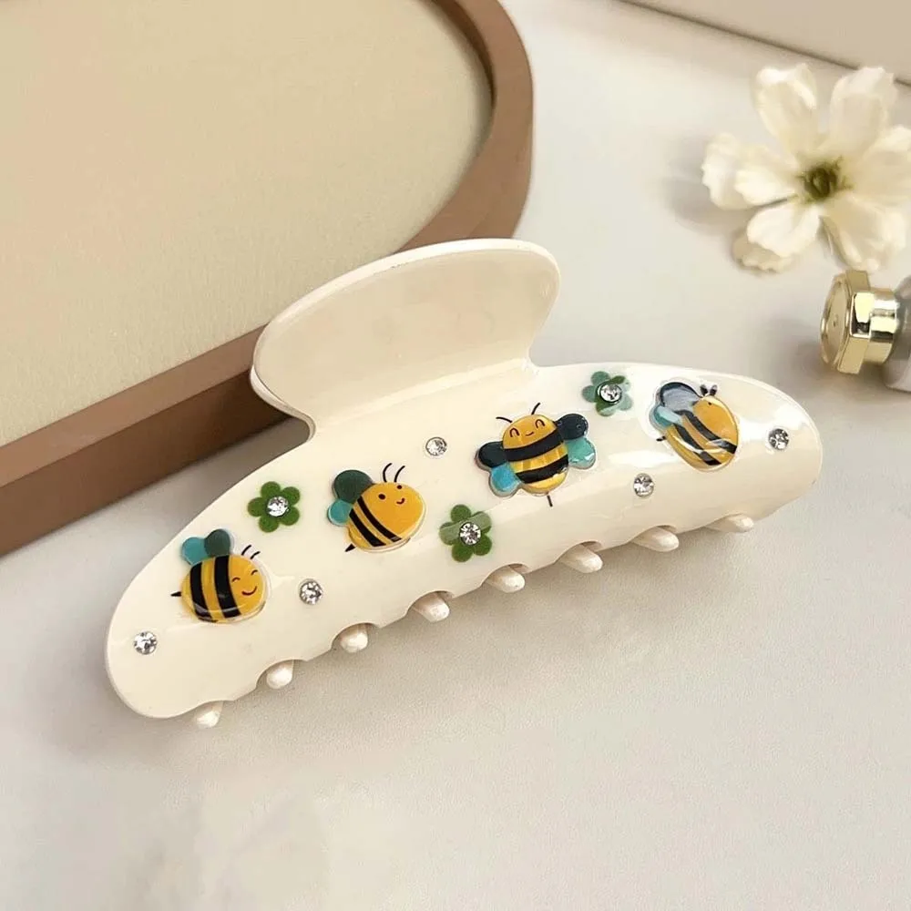 

Iridescent Rhinestone-inlay Hair Claw Korean Style Contrast Color Women Shark Clip Elegant Waterproof Acrylic Hair Claw Daily