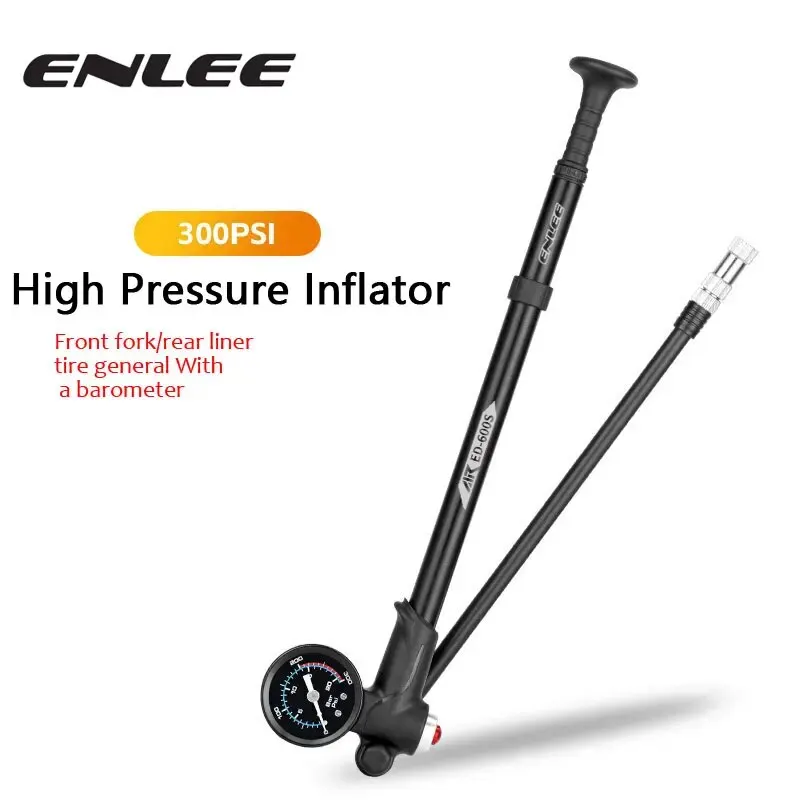 ENLEE Bicycle Front Fork Pump Mountain Bike With Meter High Pressure Pump American And French Universal Inflatable Pump 300PSI