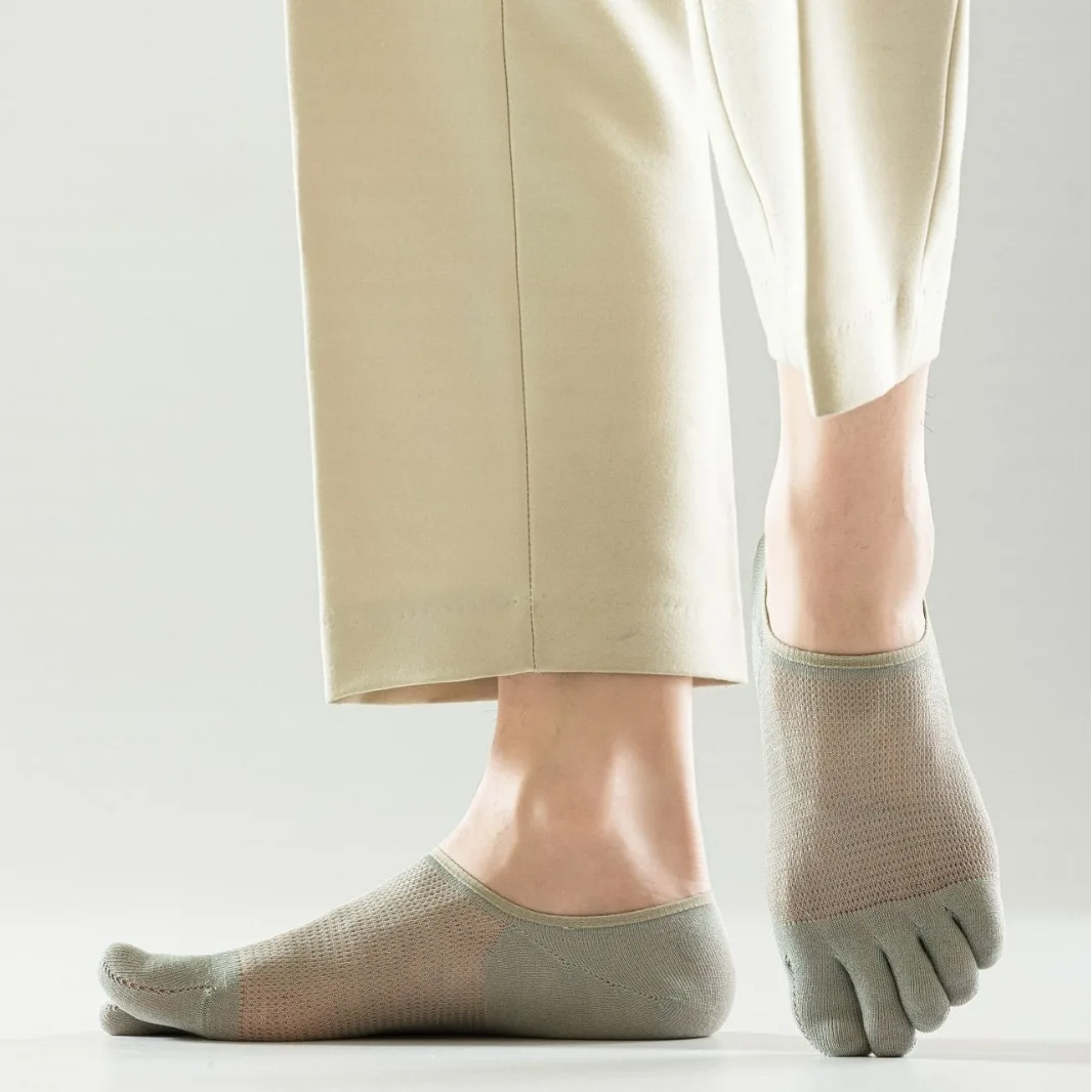 Calcetines tobilleros de verano para hombre, medias ultrafinas de malla sin hueso, transpirables, elásticas, de cinco dedos, para deportes al aire libre, 5 pares