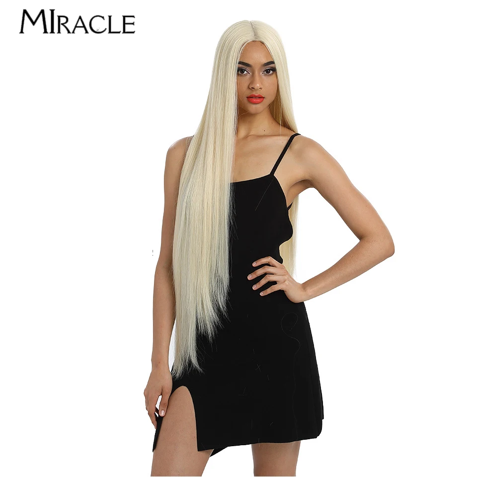 

Парик MIRACLE Long 38Inch из синтетических волос, прямой, с фронтальной кружевной вставкой, для женщин, фиолетово-розовый, для косплея