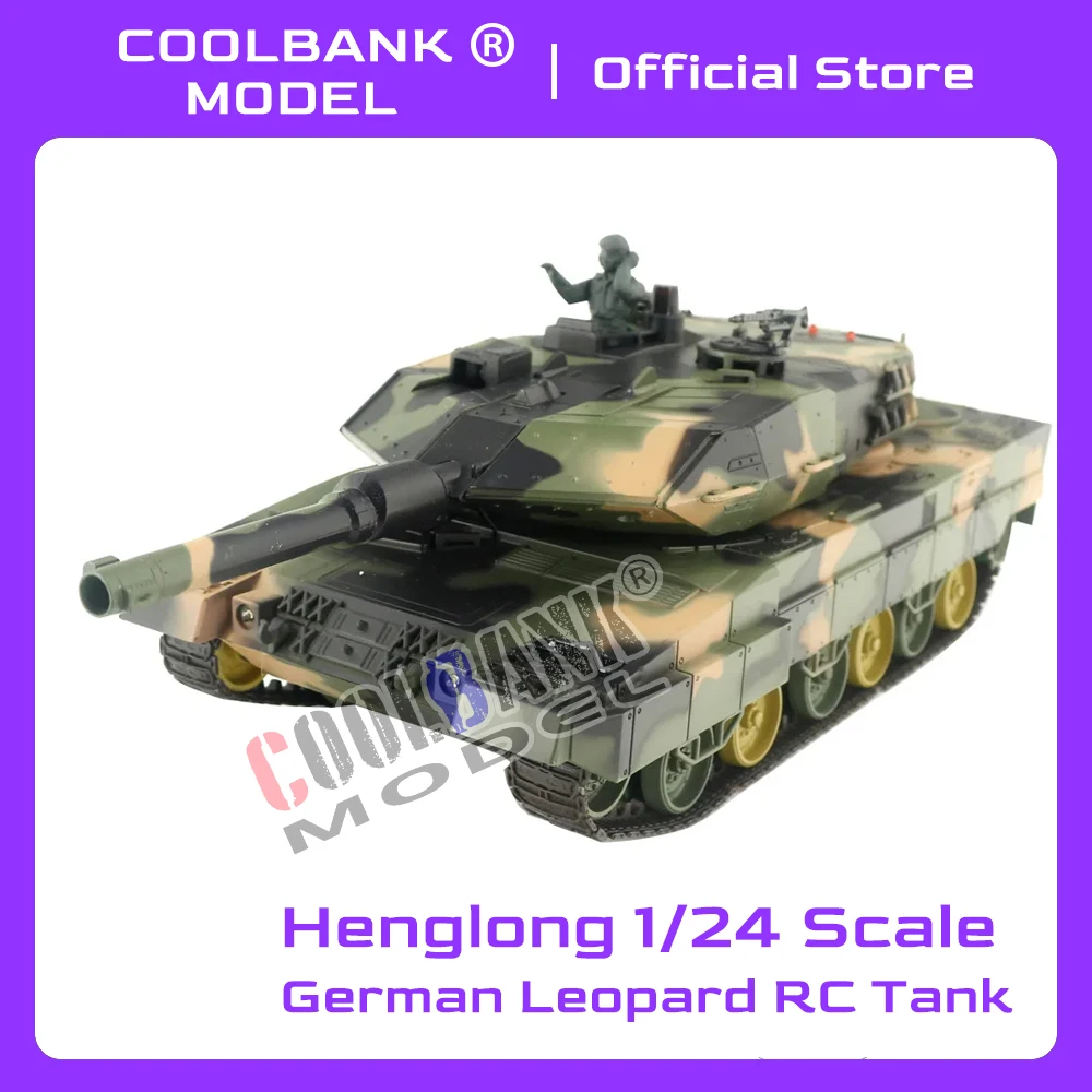 Coolbank-Alemão Leopardo III RC Tank Toy para Meninos, Battle Tank, 1:24 Controle Remoto Tanque Modelo Veículo Brinquedo para Adultos Infravermelho BB Henglong 3809