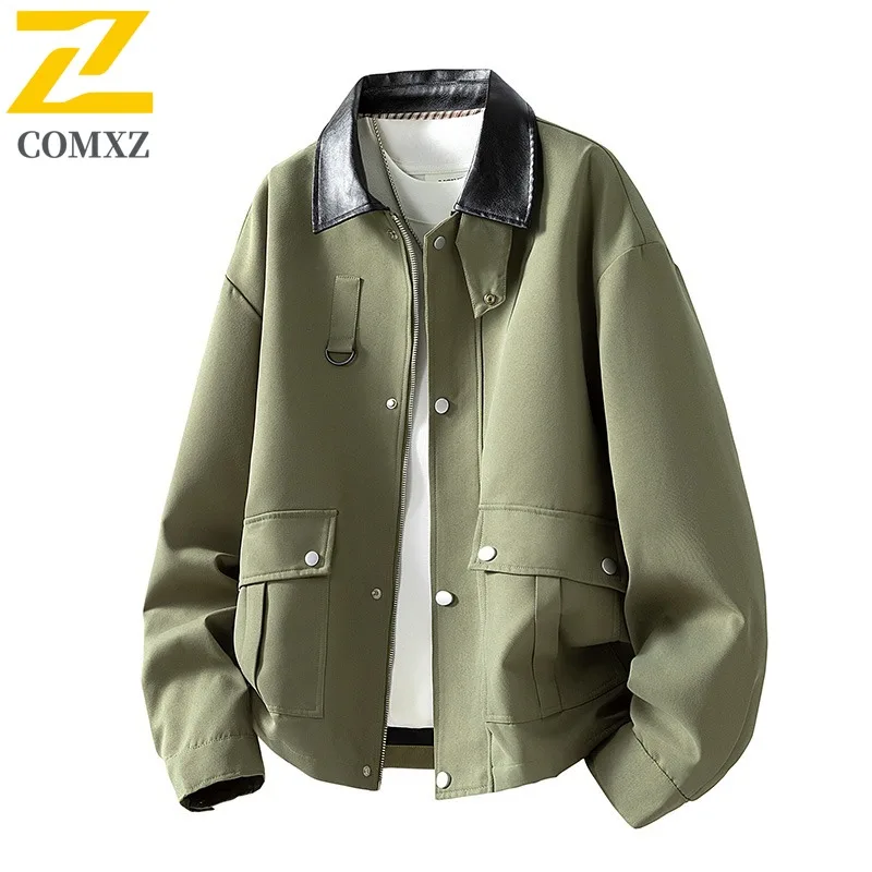 

COMXZ Unisex Large Size Autumn Fashionable Solid Color Turn down Collar Loose Fit Jacket breathable lightweight windbreaker 2025