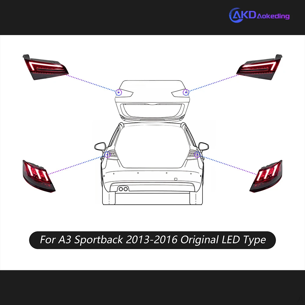 Tyle światła samochodowe części do Audi A3 2013-2020 ulepszenie 2022 najnowszej stylizacji tylne światło ledowe DRL kierunkowskazy samochodowe