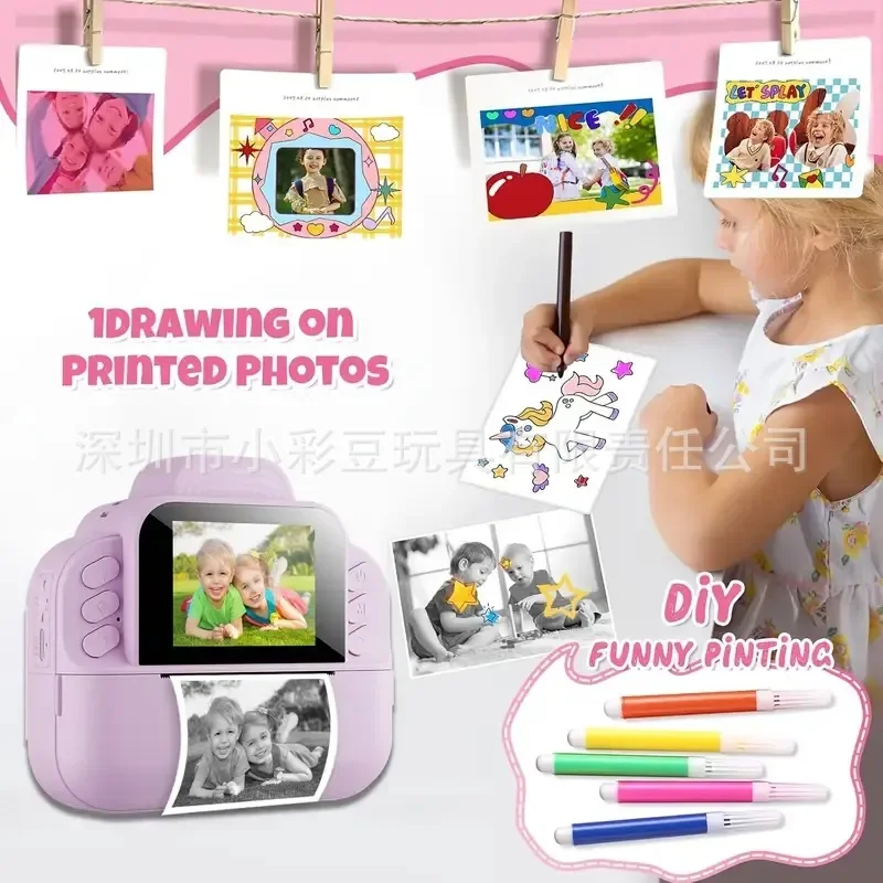 Portable Kids Instant Print Camera HD Photo Video Multi Color Fun Gift for Boys Girls Birthday Party Toy