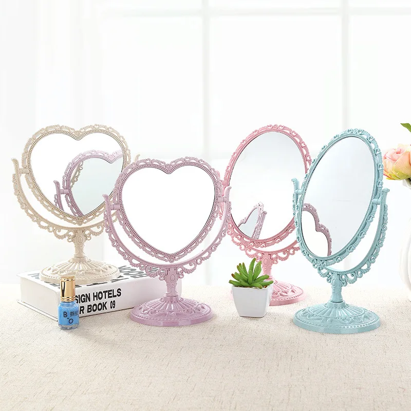 

Desktop Makeup Mirror Heart Shape Makeup Vanity Portable Double-side Vanity Mirrors Hand Mirror Cosmetic Compact Mirrors Women