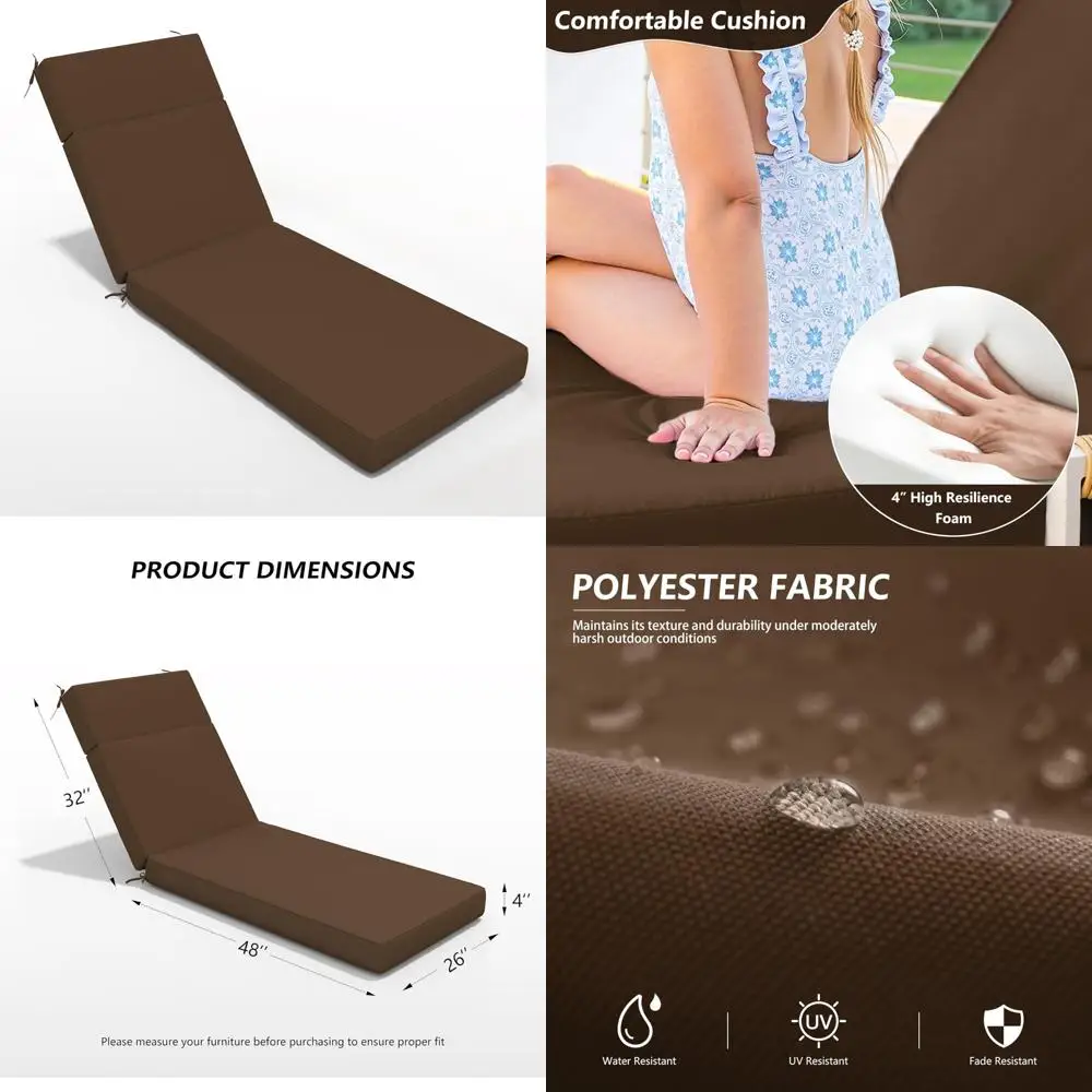 

Водостойкая и устойчивая к выцветанию подушка для шезлонга на открытом воздухе, 80 л x 26 Ш x 4 Г, пена высокой плотности для комфортного отдыха