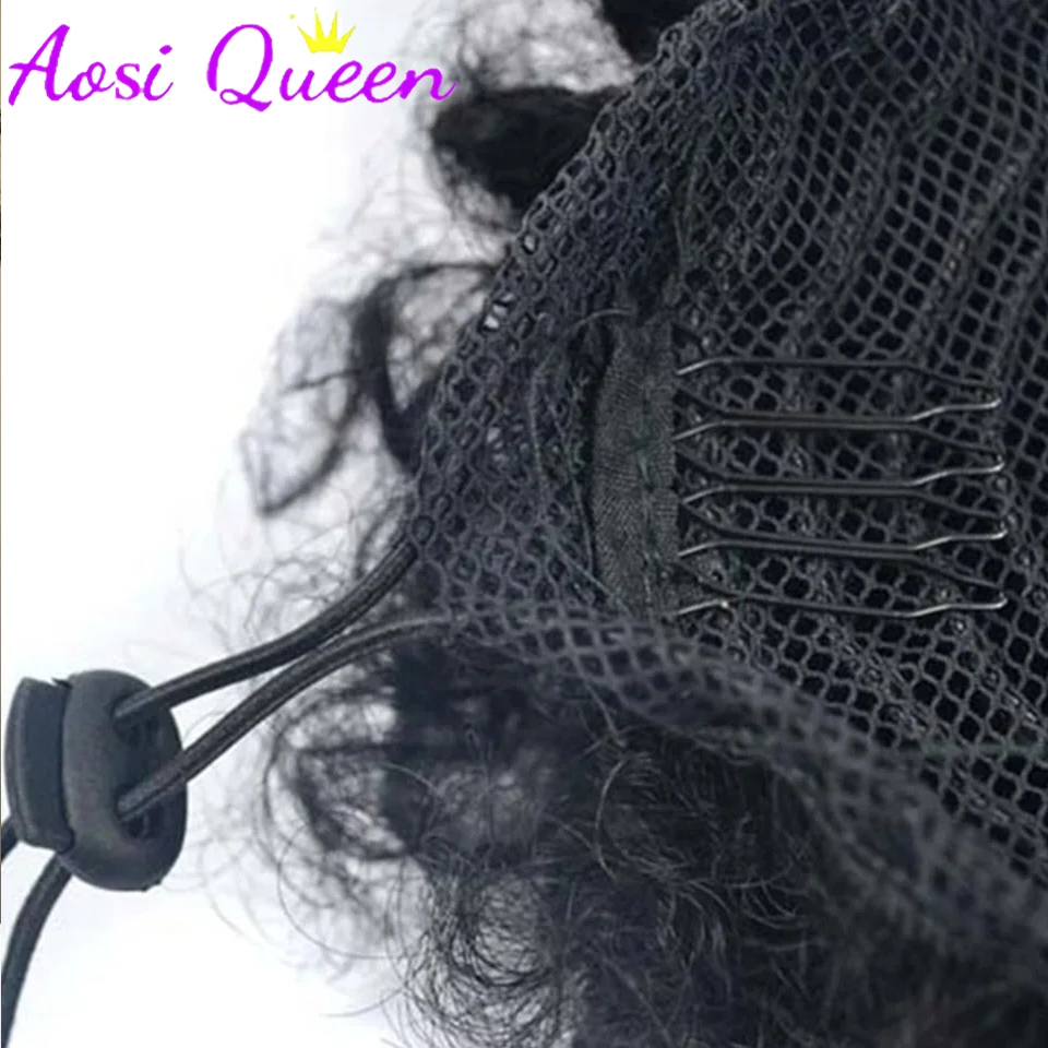 AOSI Synthetic Drawstring Bun Chignon Hair Pieces Silky Afro Black Big Bigger Piano Color with Clip Short Kinky Curly