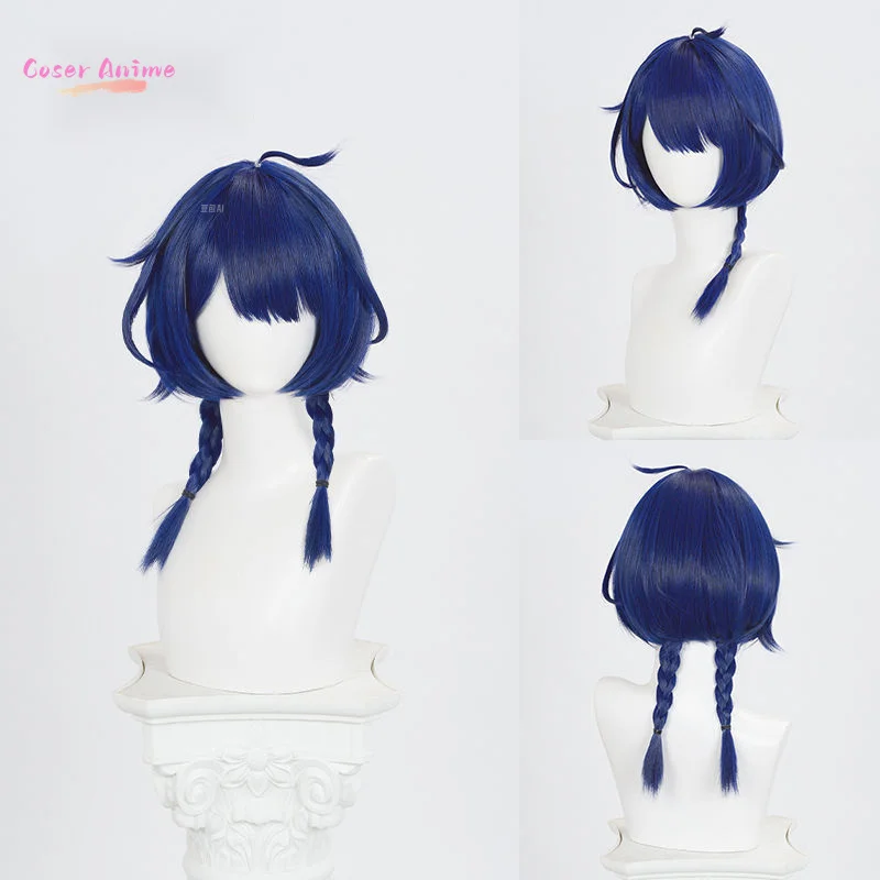 Xiangling 코스프레 가발 43cm 진한 파란색 땋은 피그 테일 가발 애니메이션 코스프레 가발 내열성 합성 머리카락