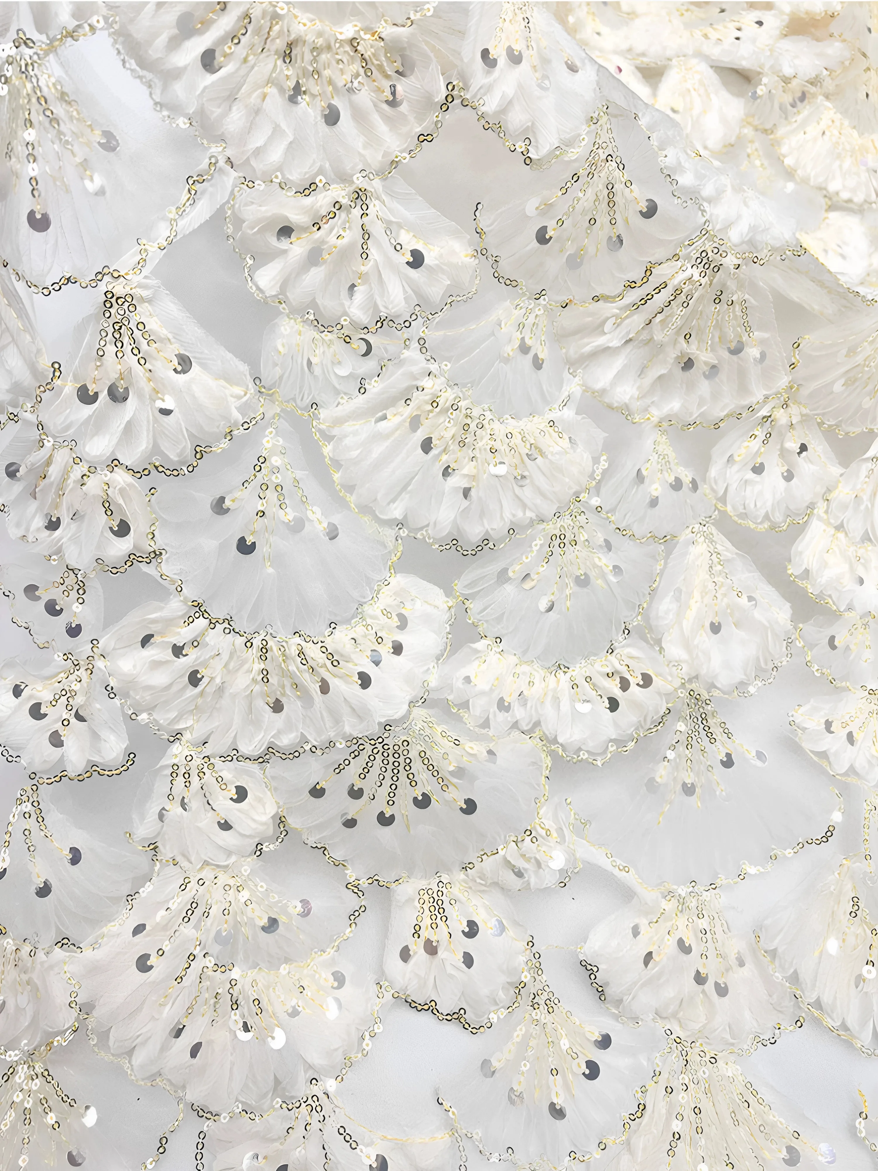 5yard 3D flower sequin embroidery lace fabric for clothing,DIY wedding dress Background curtain Designer fabric