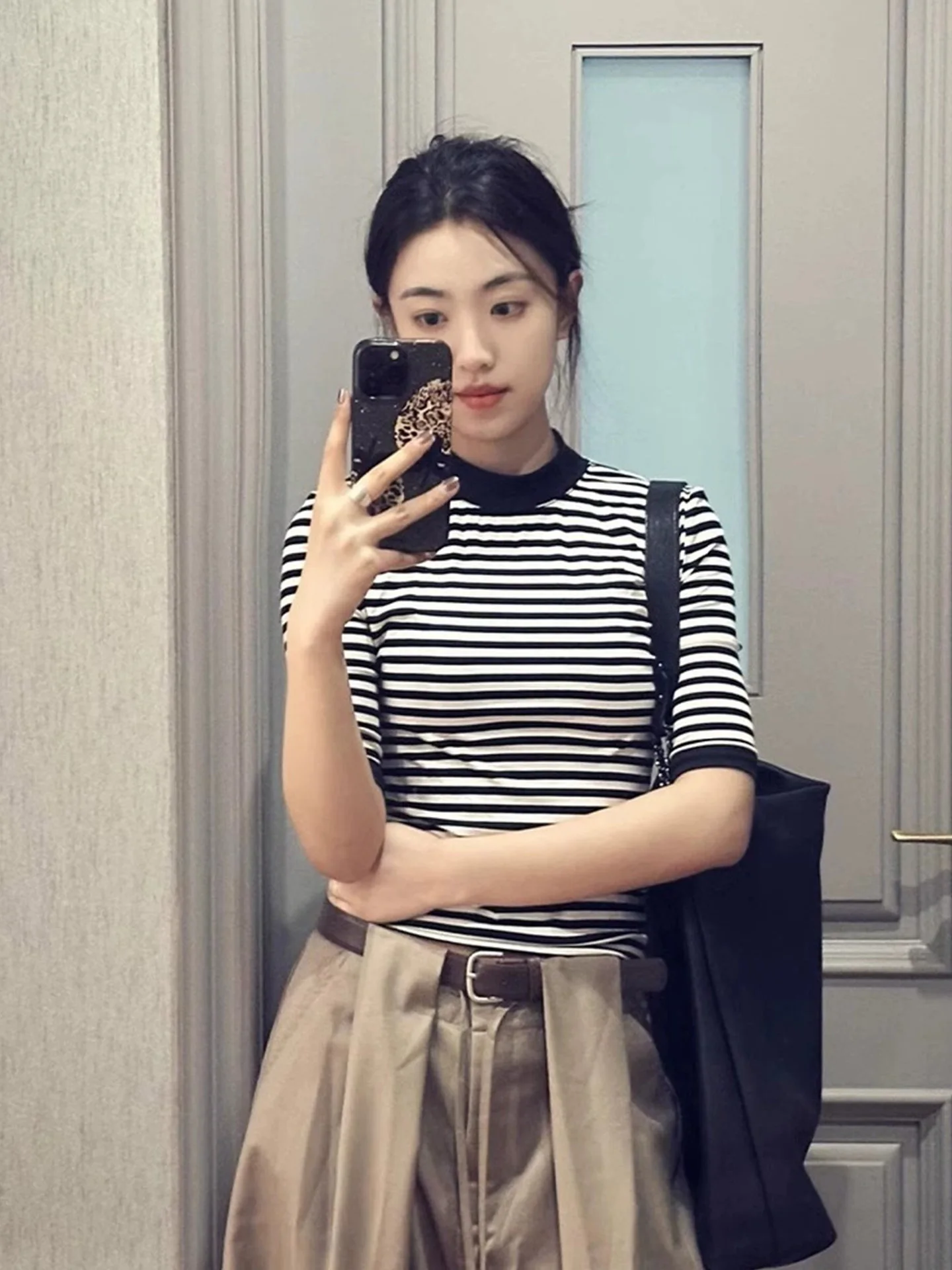 Zomer Casual ronde hals T-shirt Dames Slim Fit Gestreept Kleur Blo Design Modieus Europees Sle Commute Wind Top