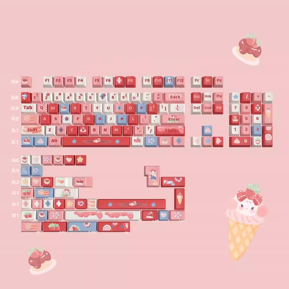 

1 Set Sweet Strawberry Garden Cute Red Keycaps PBT Dye Subbed Key Caps Cherry Profile Keycap For MX Switch Keyboard 64 68 84 96