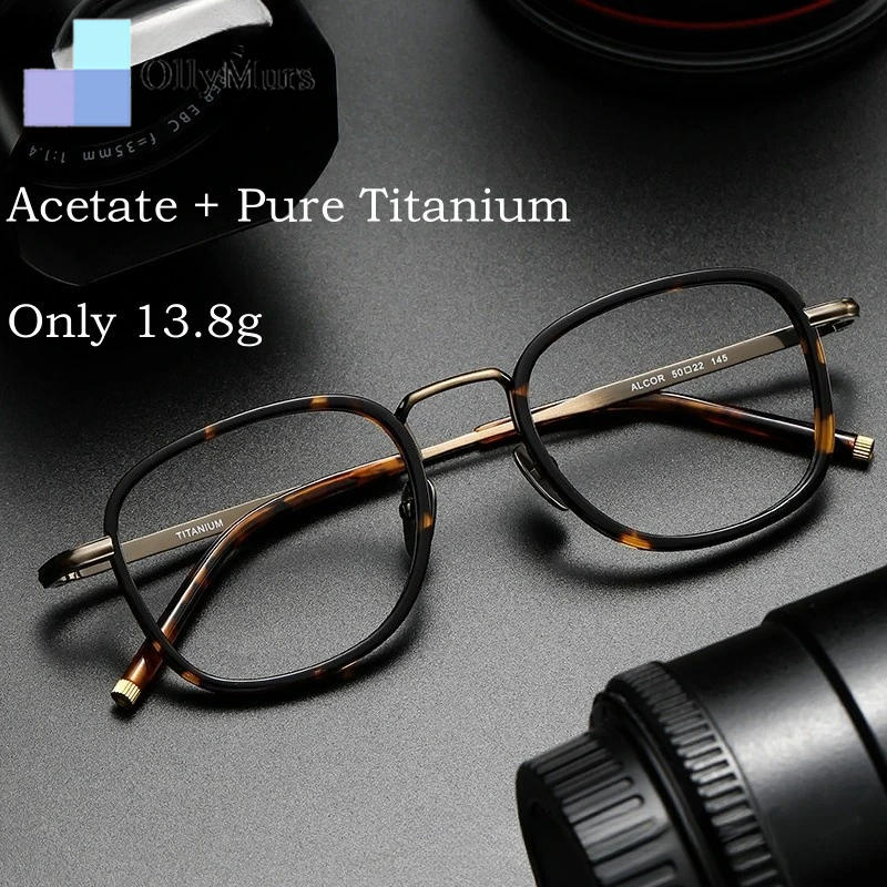 

OLLYMURS Prescription Retro Fashion Titanium Luxury Acetate Eyewear Women New Round Pure Optical Eyeglasses Frame Men ALCOR ​